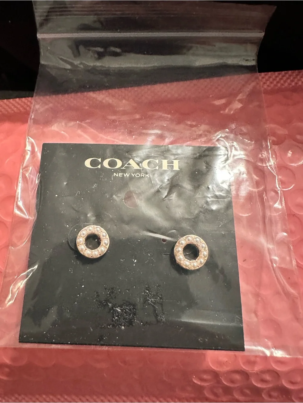 NWT COACH Rose Gold-Tone Pearl Halo Stud Earrings - Picture 2 of 3